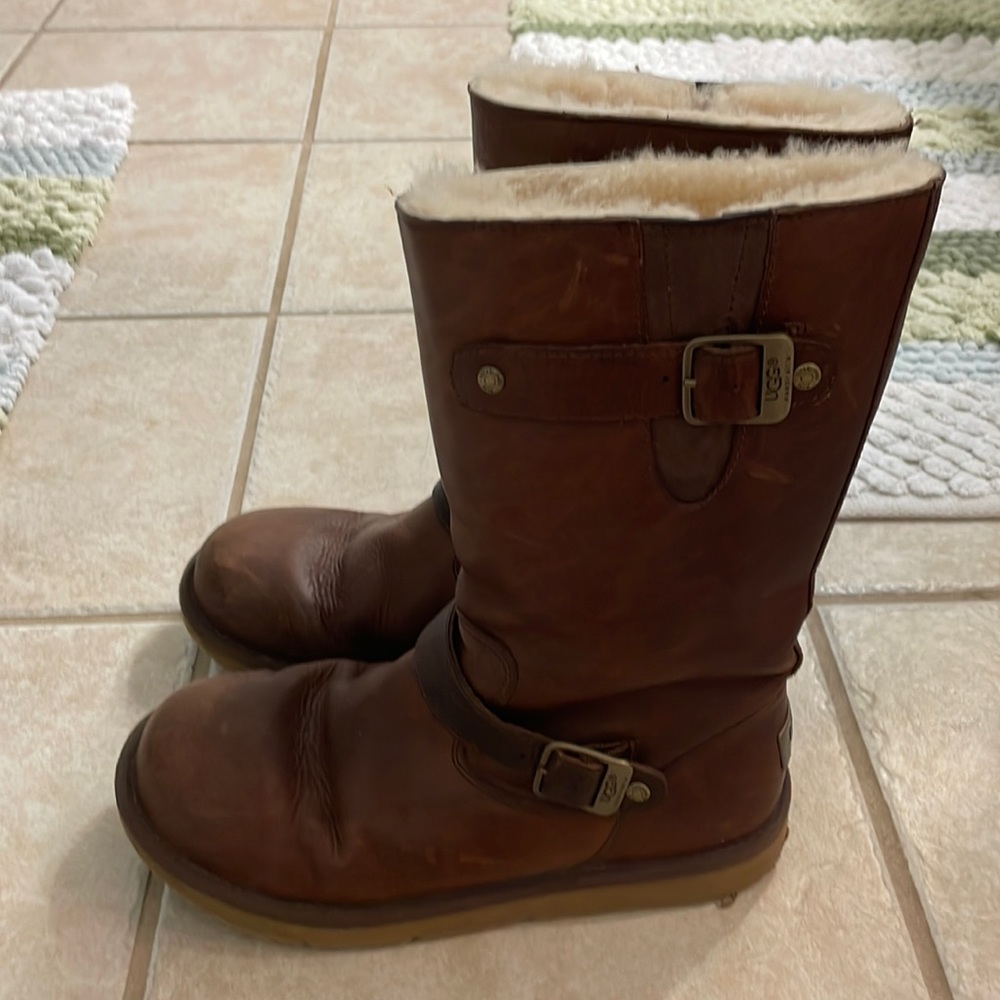 Ugg brown leather boots. They are gently used without the box.